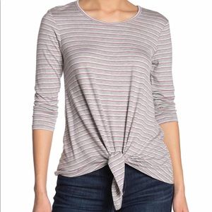 Bobeau Stripe Tie Front Top